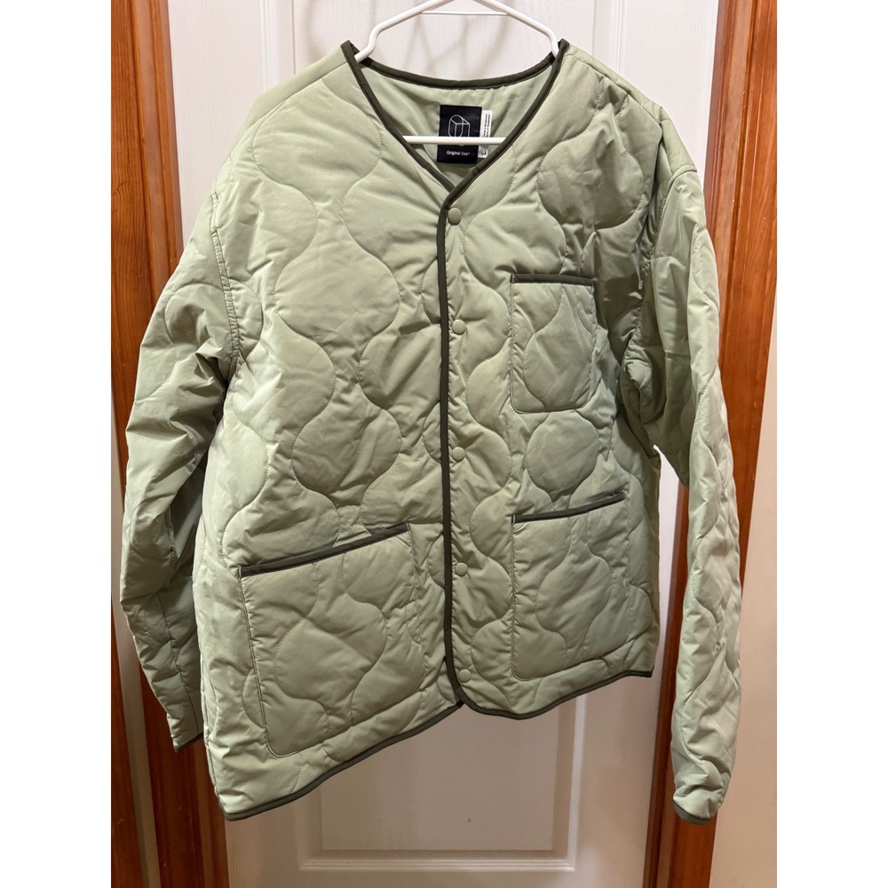 Original Use Men Light Olive Quilted Liner Jacket Onion Quilt Snap Front L NEW